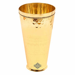 Handcrafted Pure Brass Lassi Glass Tumbler with Hammered Design