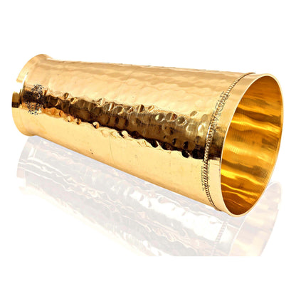 Handcrafted Pure Brass Lassi Glass Tumbler with Hammered Design