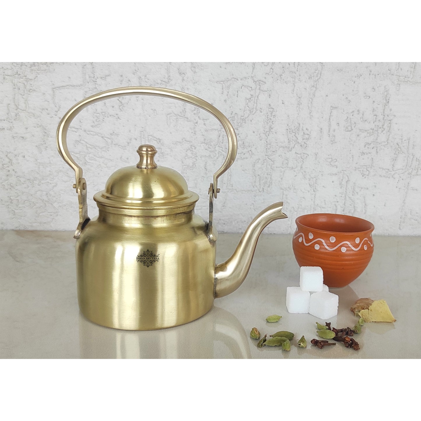 Pure Brass Designer Tea Kettle Pot, Serving Tea Coffee, Tableware