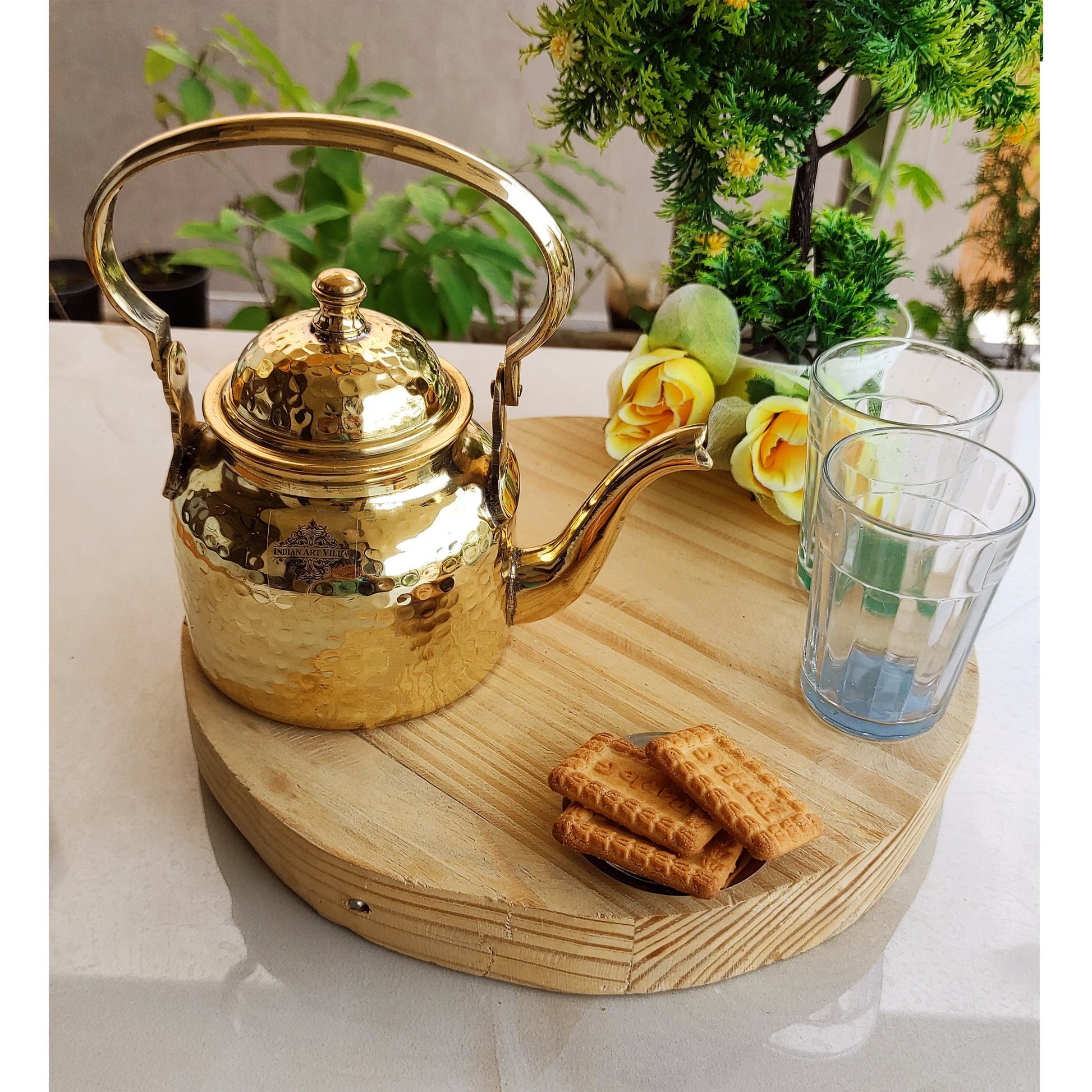 Pure Brass Designer Tea Kettle Pot, Serving Tea Coffee, Tableware