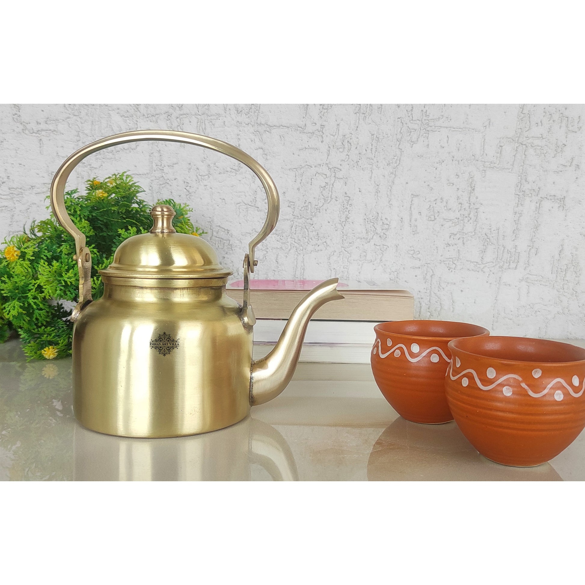 Pure Brass Designer Tea Kettle Pot, Serving Tea Coffee, Tableware