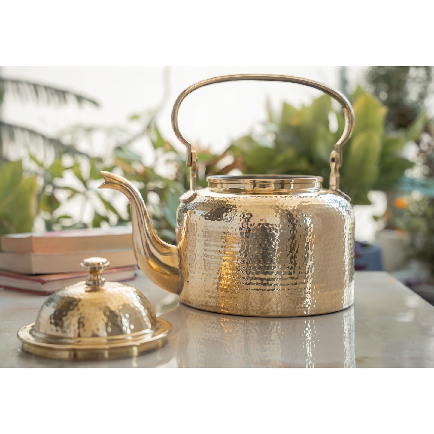Brass Hammered Designer Tea Pot , Kettle Tin Lining Inside, Serving Tea Coffee, Tableware, Serveware