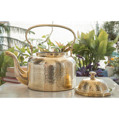 Brass Hammered Designer Tea Pot , Kettle Tin Lining Inside, Serving Tea Coffee, Tableware, Serveware