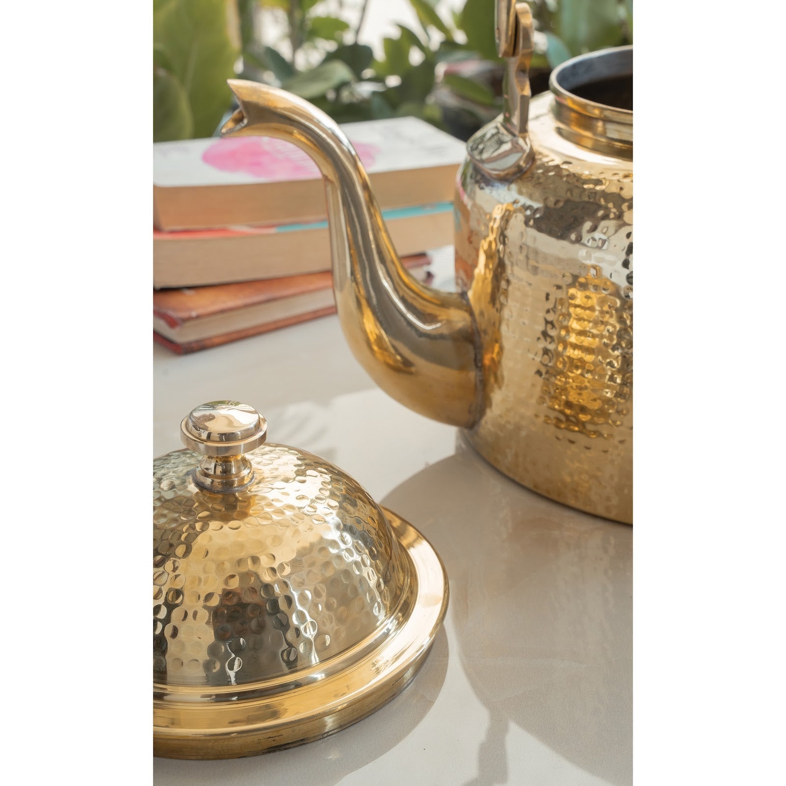 Brass Hammered Designer Tea Pot , Kettle Tin Lining Inside, Serving Tea Coffee, Tableware, Serveware