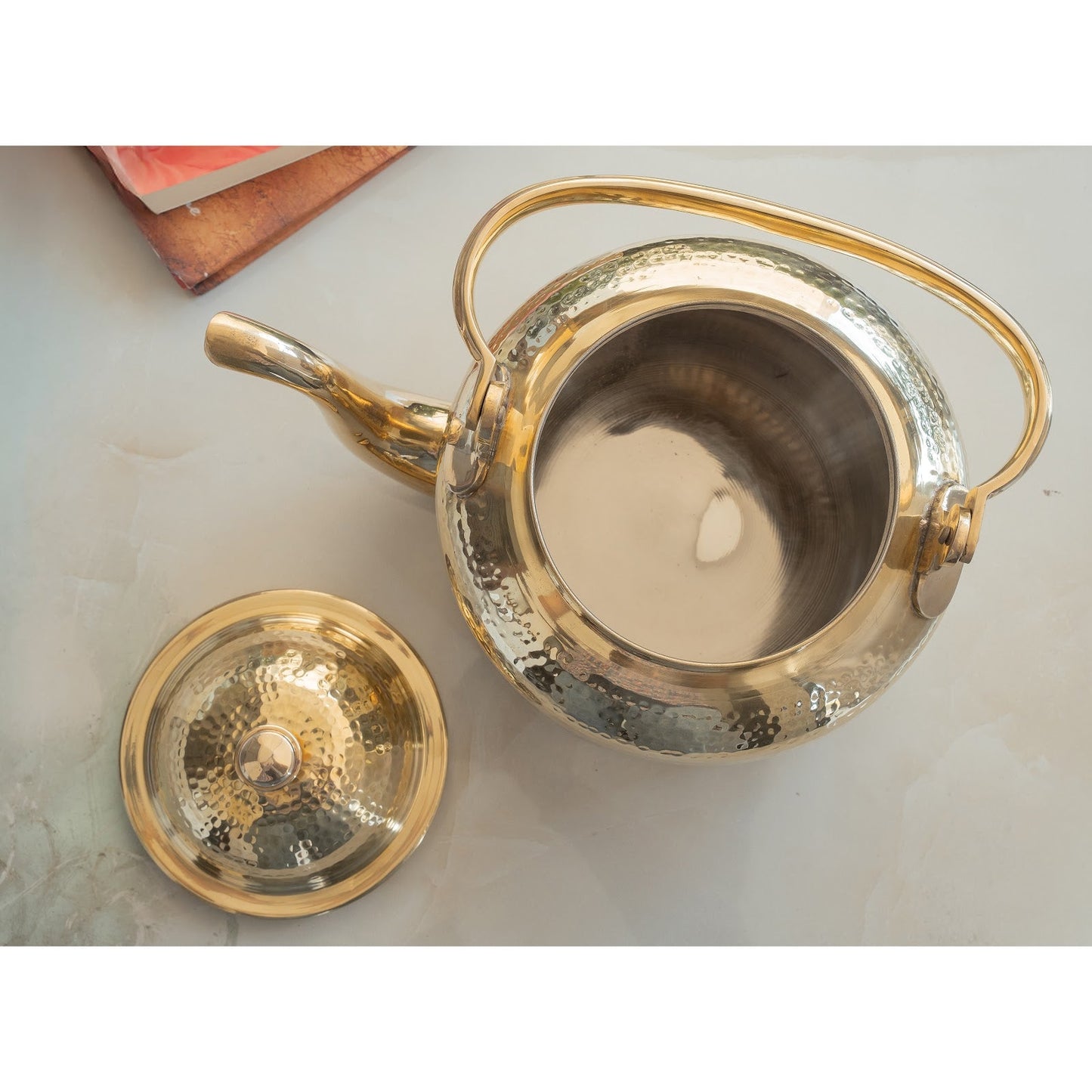 Brass Hammered Designer Tea Pot , Kettle Tin Lining Inside, Serving Tea Coffee, Tableware, Serveware