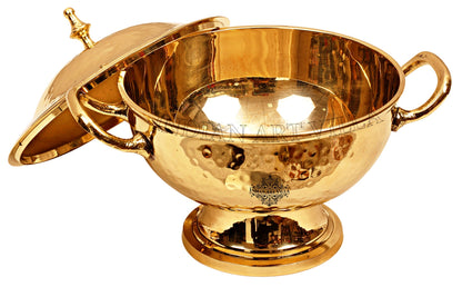 Handmade Pure Brass Casserole Donga with Bottom, Hammered Design, Serveware, Tableware