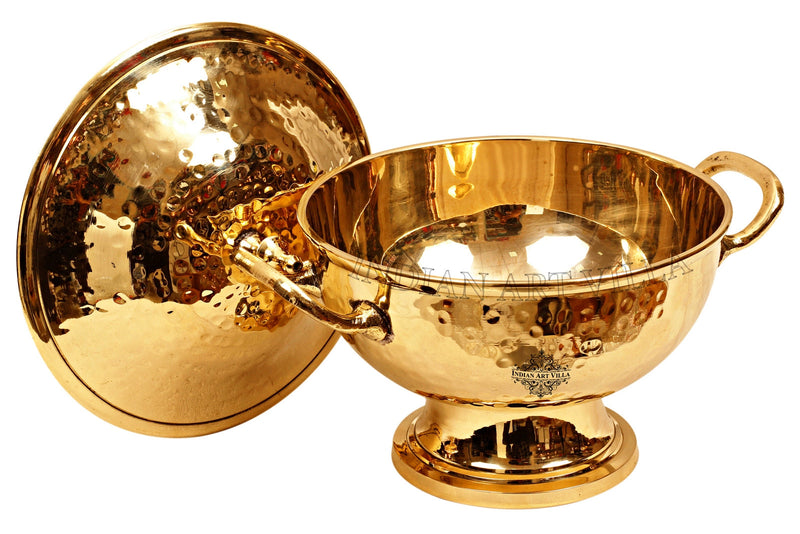 Handmade Pure Brass Casserole Donga with Bottom, Hammered Design, Serveware, Tableware