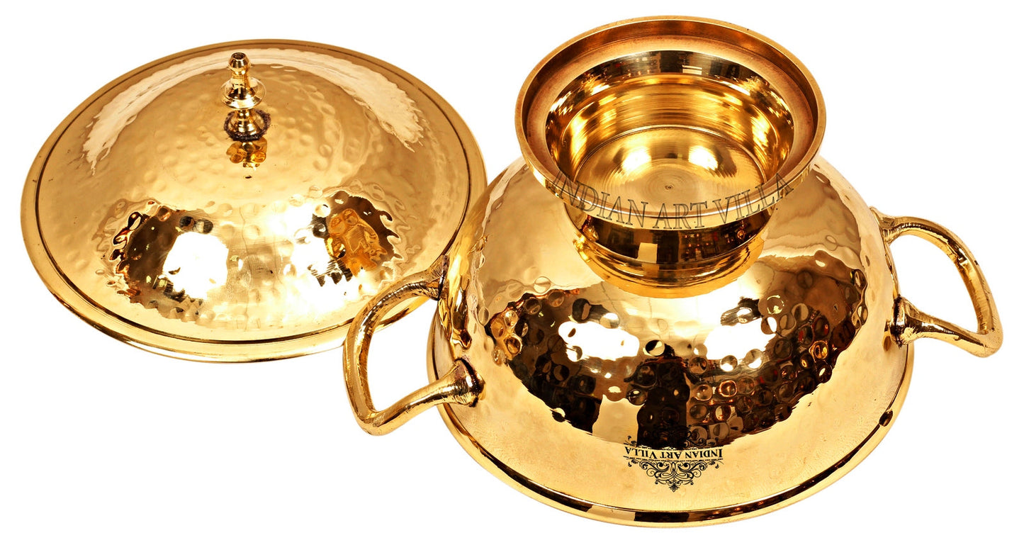Handmade Pure Brass Casserole Donga with Bottom, Hammered Design, Serveware, Tableware