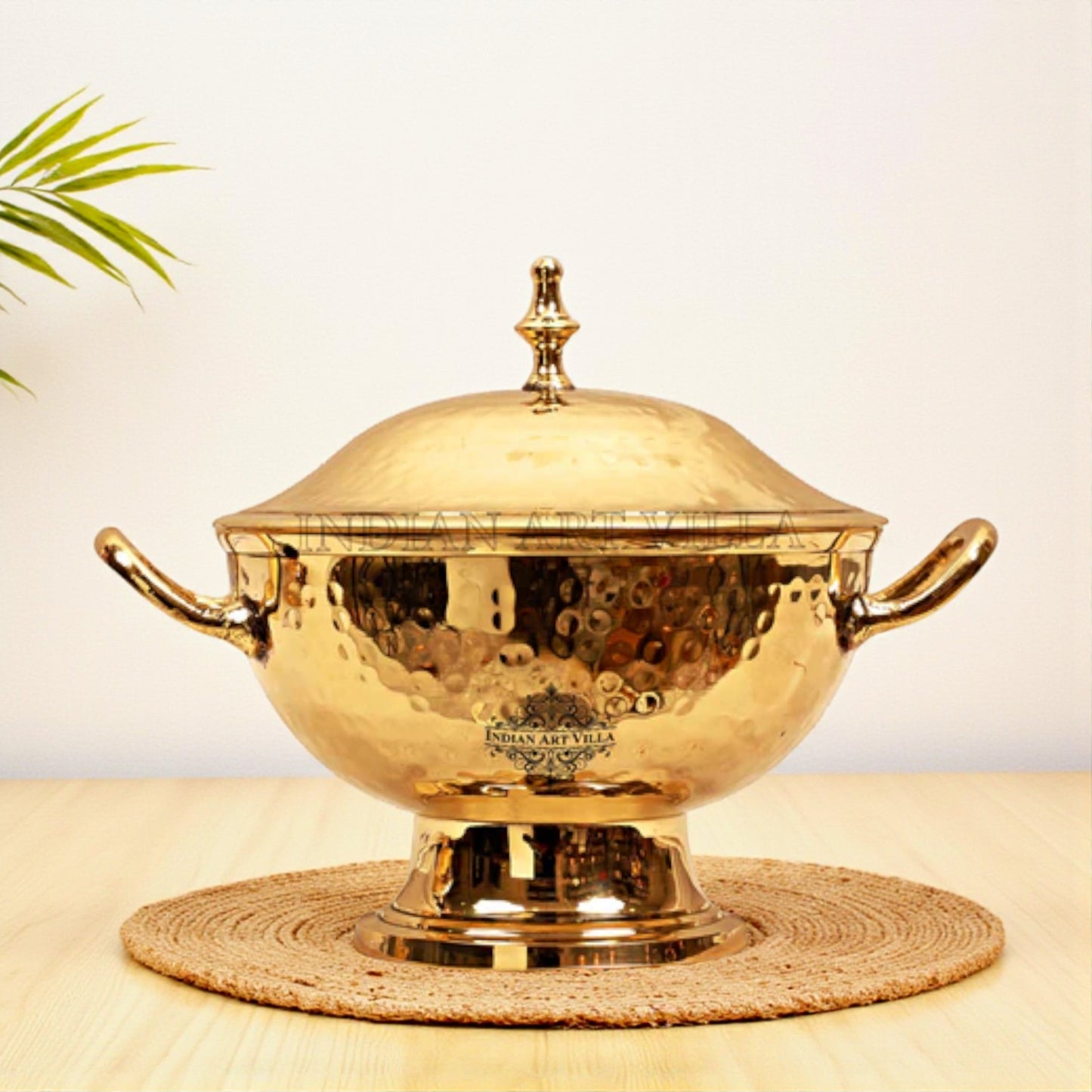Handmade Pure Brass Casserole Donga with Bottom, Hammered Design, Serveware, Tableware