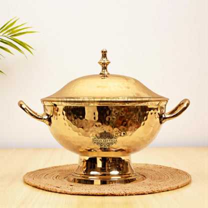 Handmade Pure Brass Casserole Donga with Bottom, Hammered Design, Serveware, Tableware