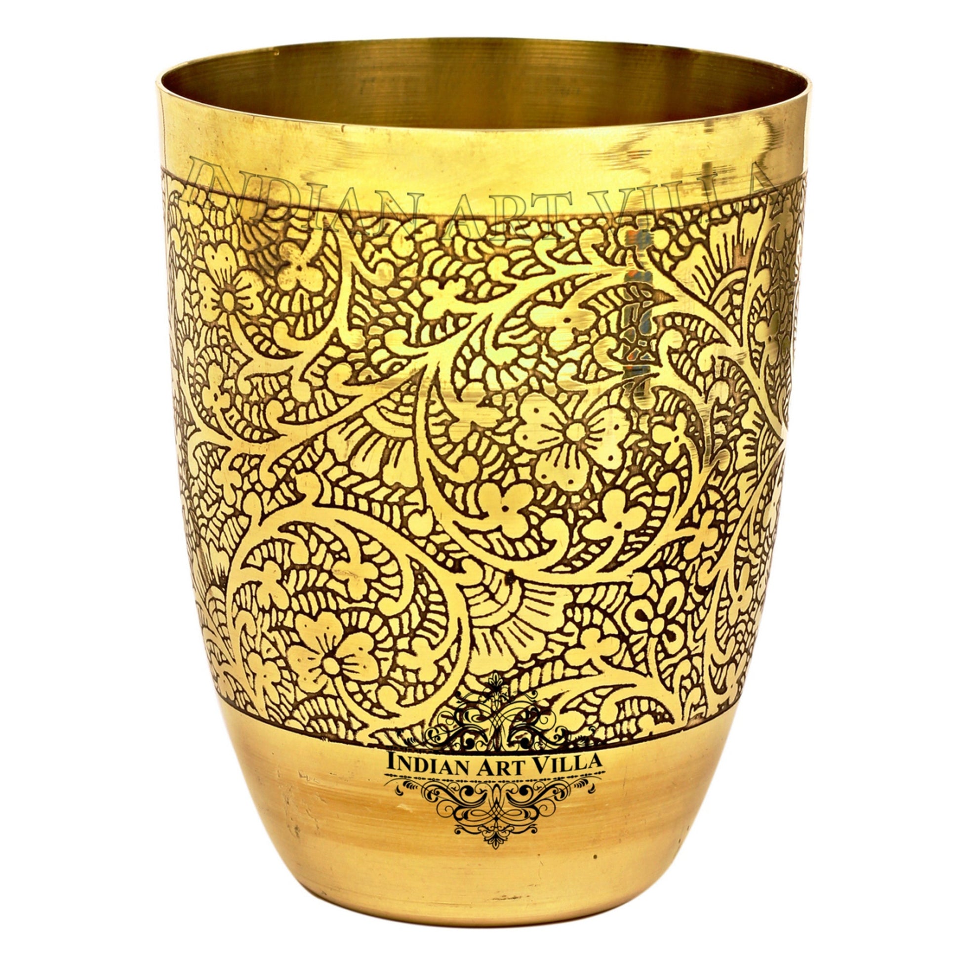 Embossed Design Pure Brass Glass- 350 ML