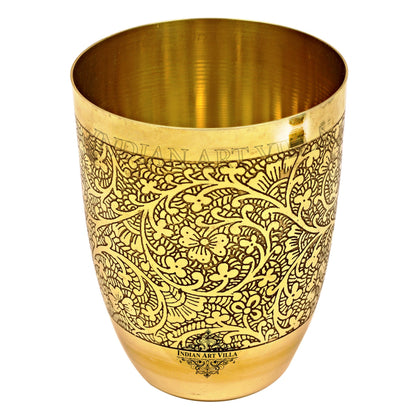 Embossed Design Pure Brass Glass- 350 ML