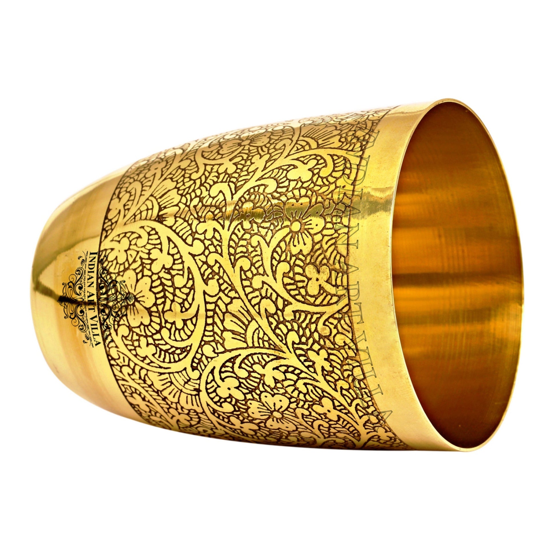Embossed Design Pure Brass Glass- 350 ML