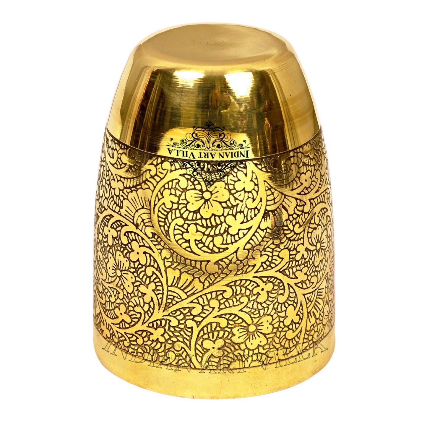 Embossed Design Pure Brass Glass- 350 ML