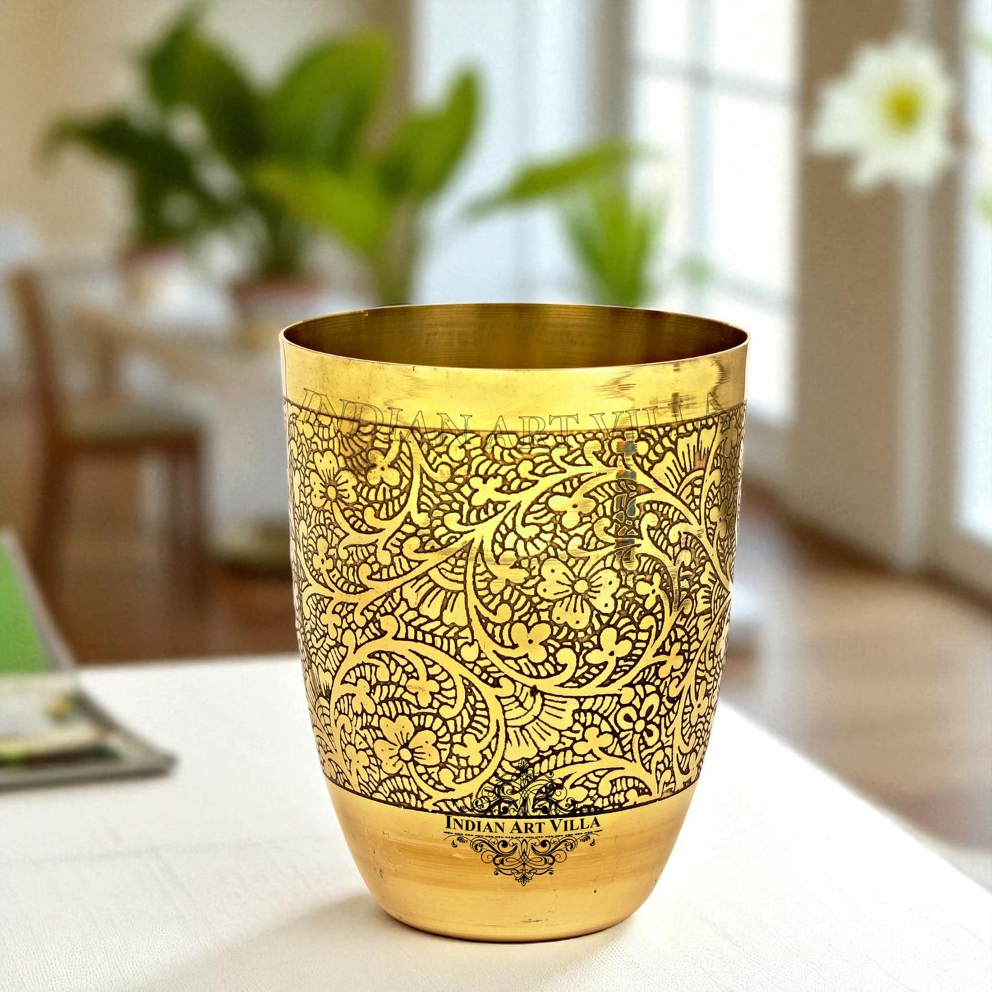 Embossed Design Pure Brass Glass- 350 ML