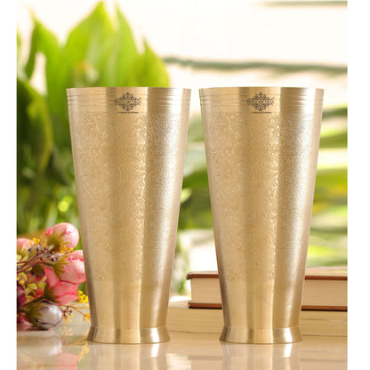 Embossed Flower Design Brass Lassi Glass