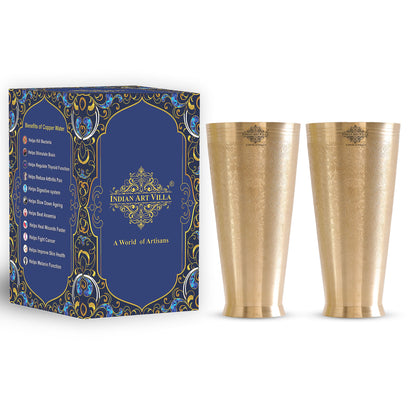 Embossed Flower Design Brass Lassi Glass