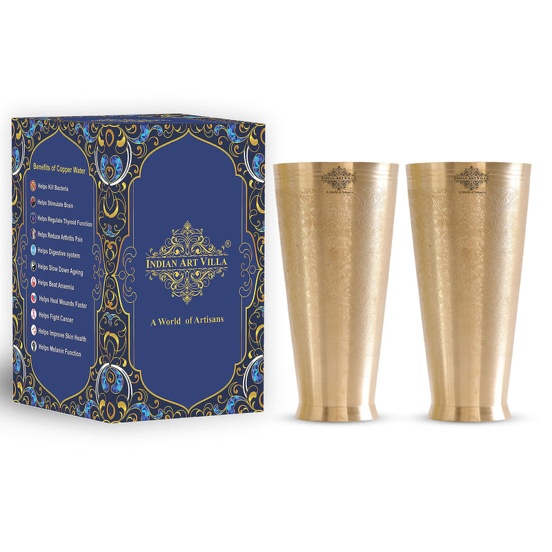 Embossed Flower Design Brass Lassi Glass