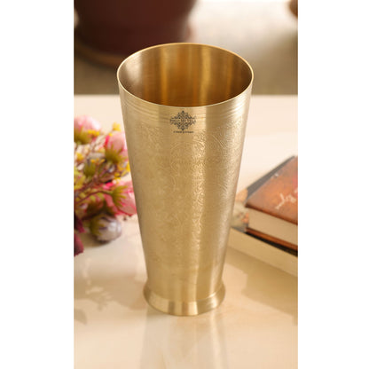 Embossed Flower Design Brass Lassi Glass