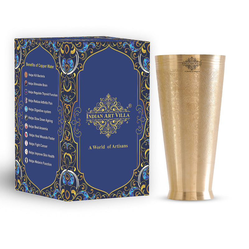 Embossed Flower Design Brass Lassi Glass