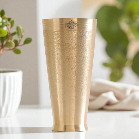 Embossed Flower Design Brass Lassi Glass