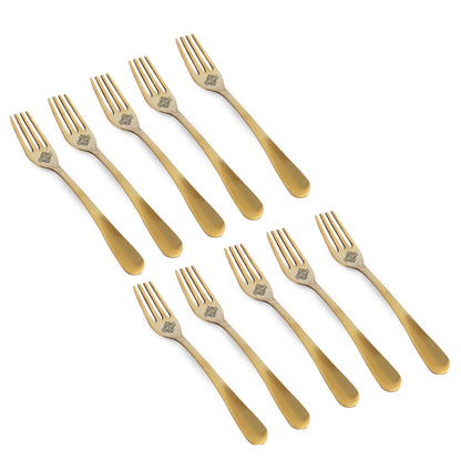 Pure Brass Fork With Matt Finsh And Antiquen Design, Length, 19.05Cm Gold