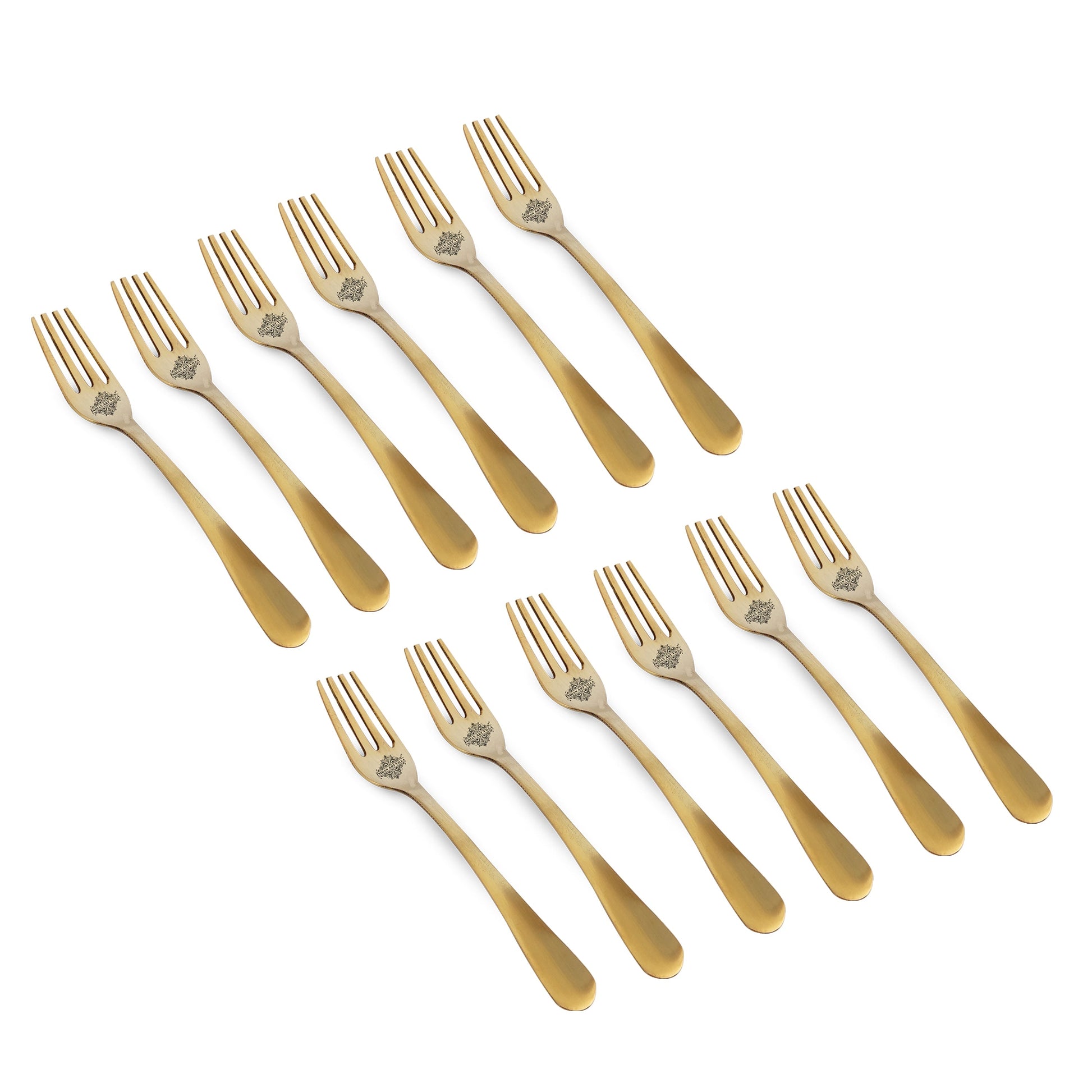 Pure Brass Fork With Matt Finsh And Antiquen Design, Length, 19.05Cm Gold