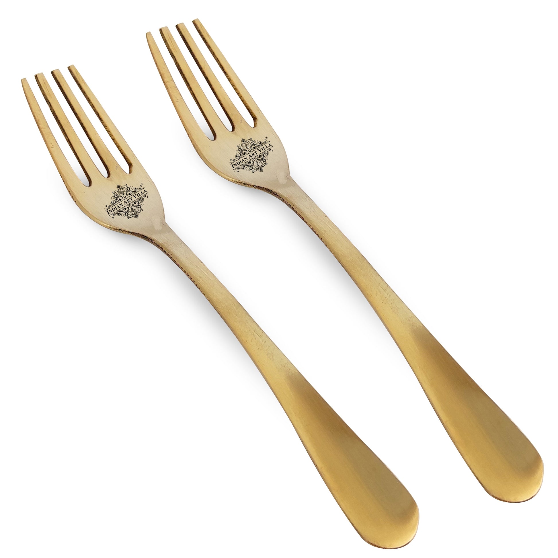 Pure Brass Fork With Matt Finsh And Antiquen Design, Length, 19.05Cm Gold