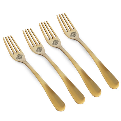 Pure Brass Fork With Matt Finsh And Antiquen Design, Length, 19.05Cm Gold