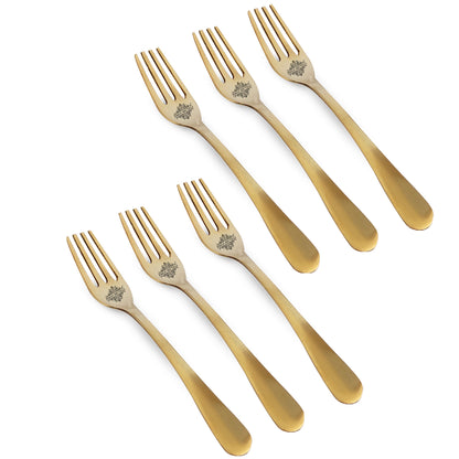 Pure Brass Fork With Matt Finsh And Antiquen Design, Length, 19.05Cm Gold