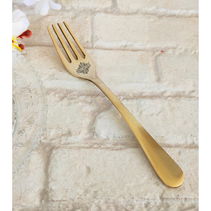 Pure Brass Fork With Matt Finsh And Antiquen Design, Length, 19.05Cm Gold