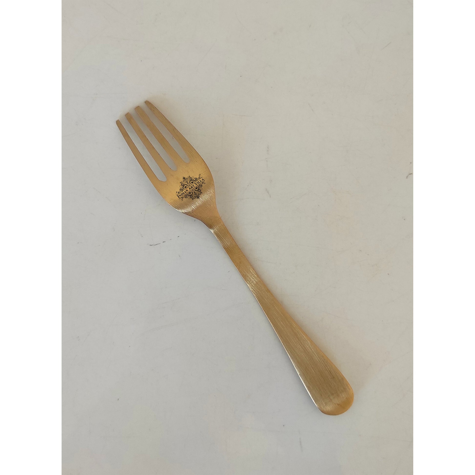 Pure Brass Fork With Matt Finsh And Antiquen Design, Length, 19.05Cm Gold