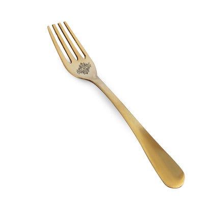 Pure Brass Fork With Matt Finsh And Antiquen Design, Length, 19.05Cm Gold