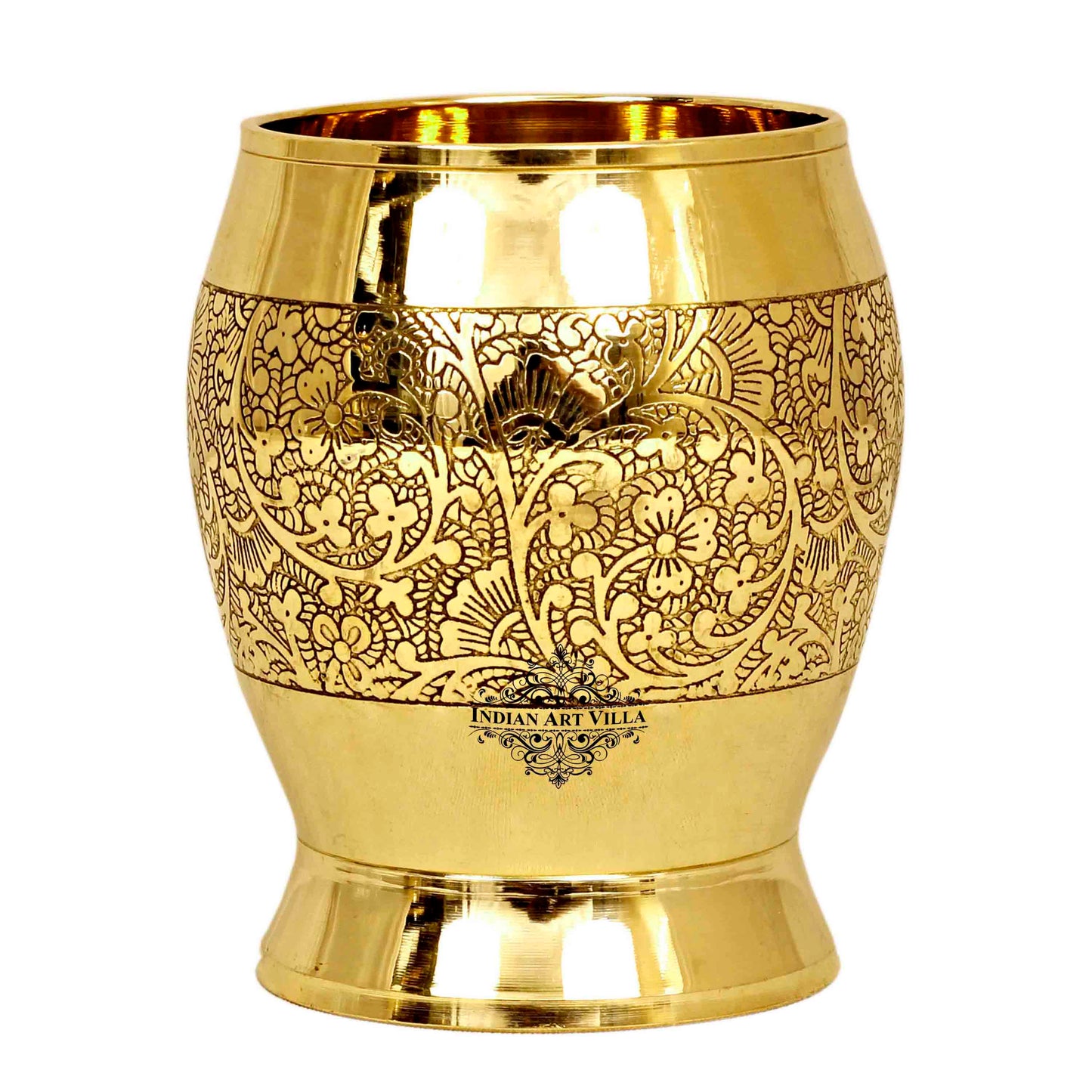 Handmade Pure Brass Embossed Flower Design Glass 300ml
