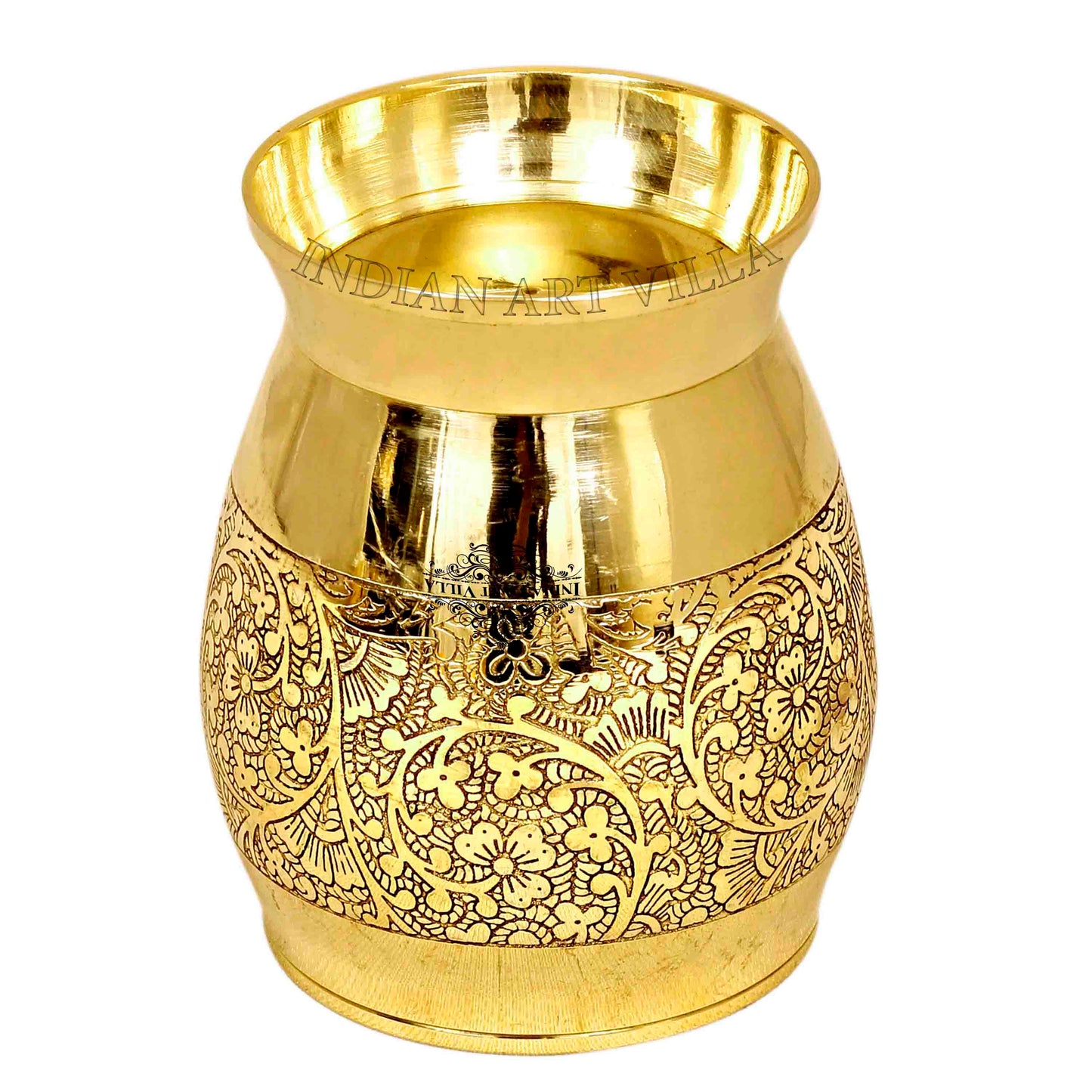 Handmade Pure Brass Embossed Flower Design Glass 300ml