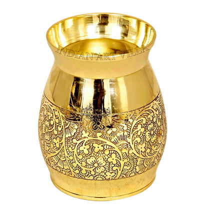 Handmade Pure Brass Embossed Flower Design Glass 300ml