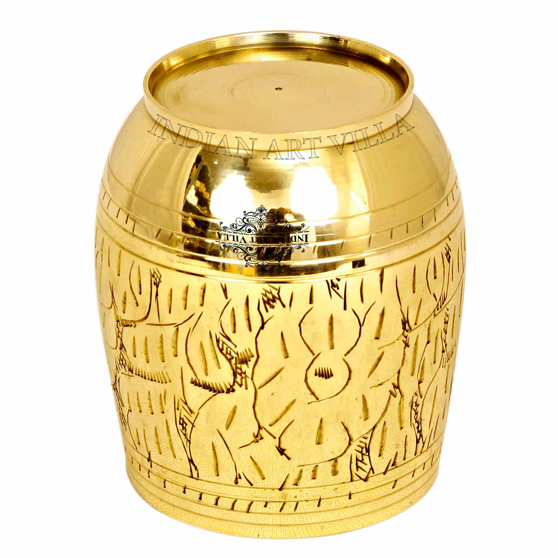Handmade Pure Brass Engraving Leaf Design Glass Tumbler 300 ML