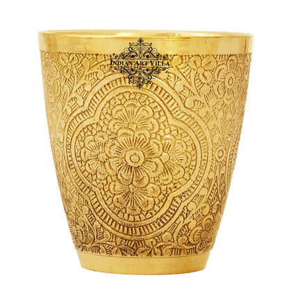 Handcrafted Pure Brass Embossed Designer Tumbler, Glass  280 ml