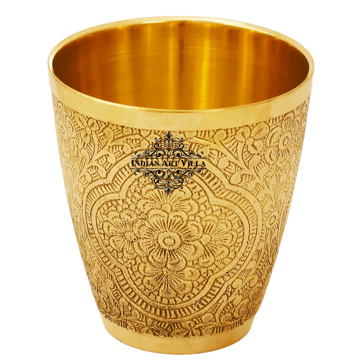 Handcrafted Pure Brass Embossed Designer Tumbler, Glass  280 ml