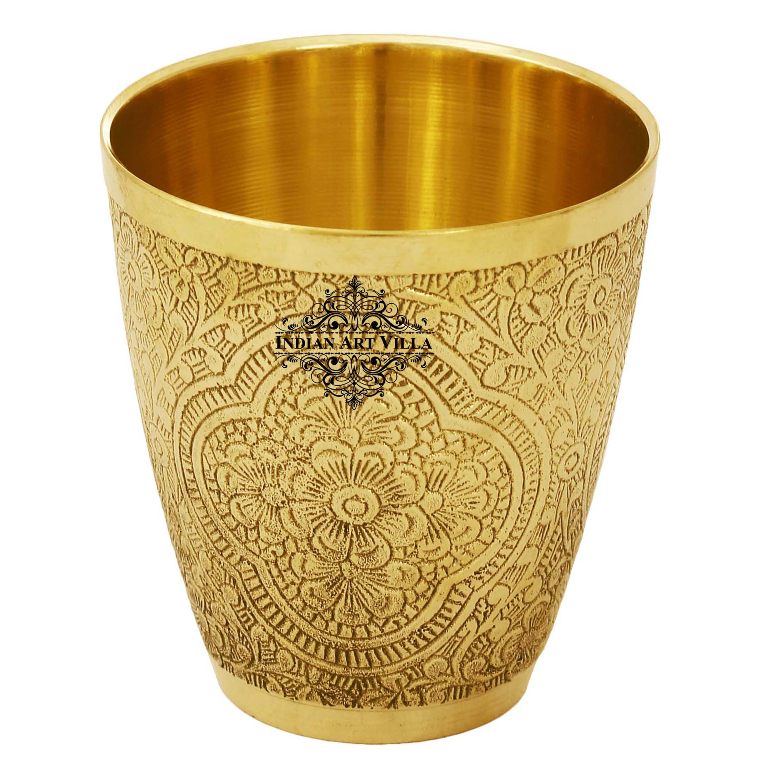 Handcrafted Pure Brass Embossed Designer Tumbler, Glass  280 ml