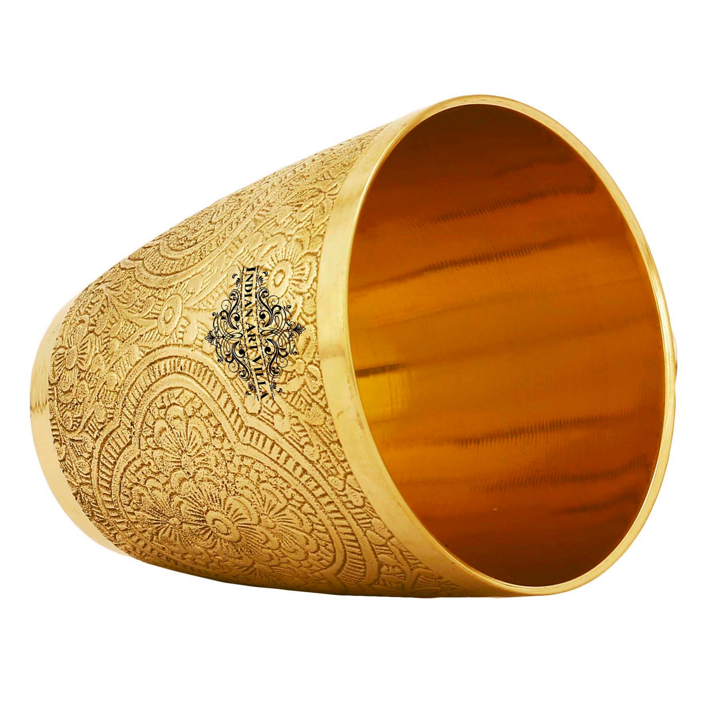 Handcrafted Pure Brass Embossed Designer Tumbler, Glass  280 ml