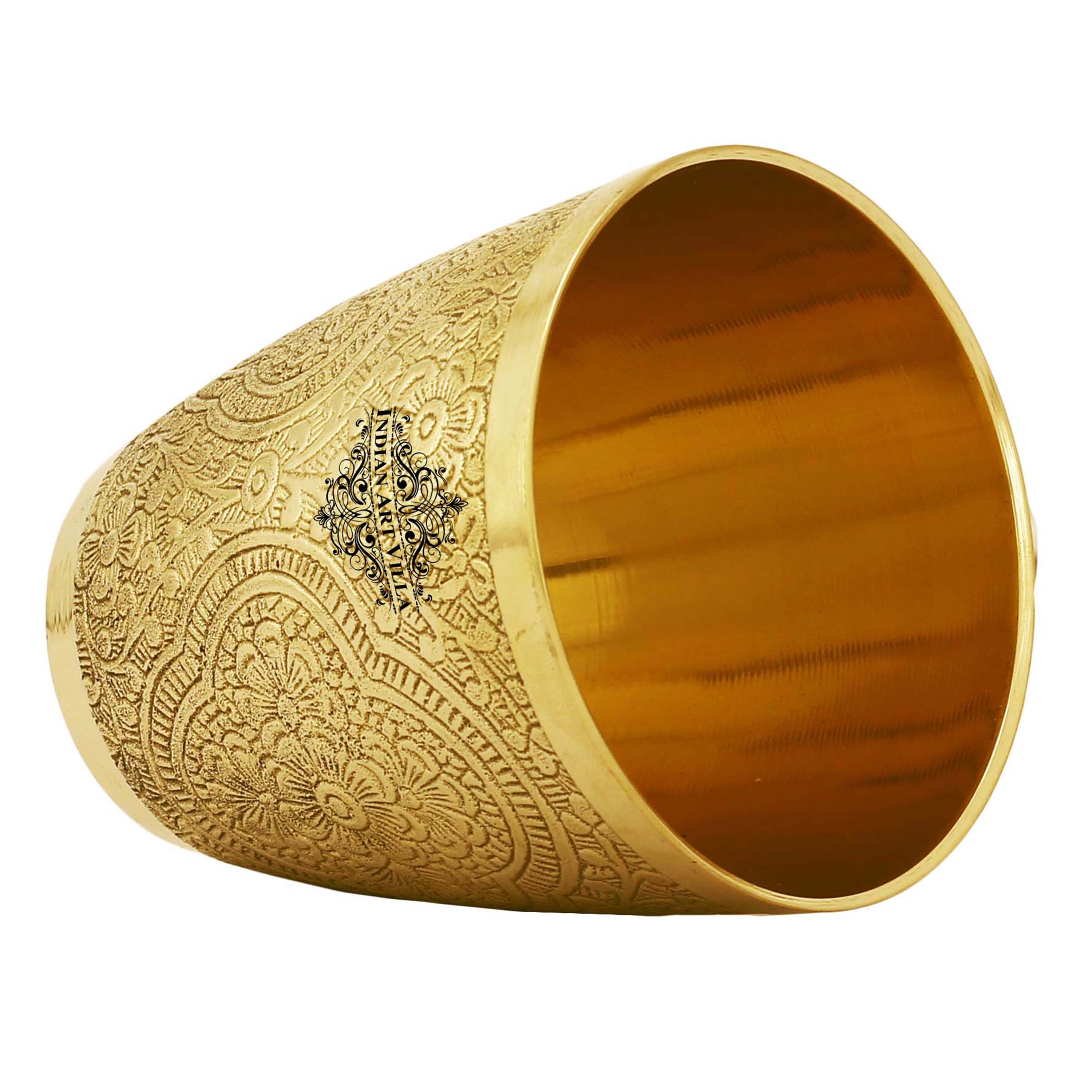 Handcrafted Pure Brass Embossed Designer Tumbler, Glass  280 ml