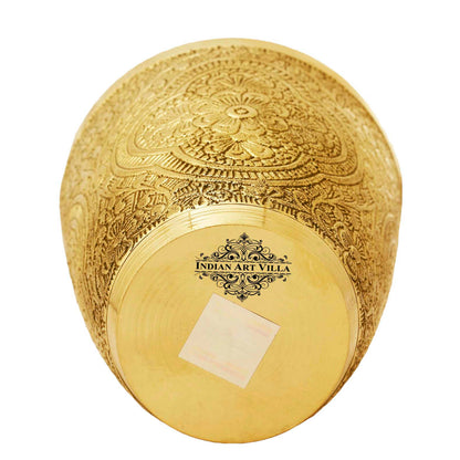 Handcrafted Pure Brass Embossed Designer Tumbler, Glass  280 ml
