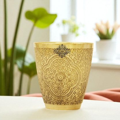 Handcrafted Pure Brass Embossed Designer Tumbler, Glass  280 ml