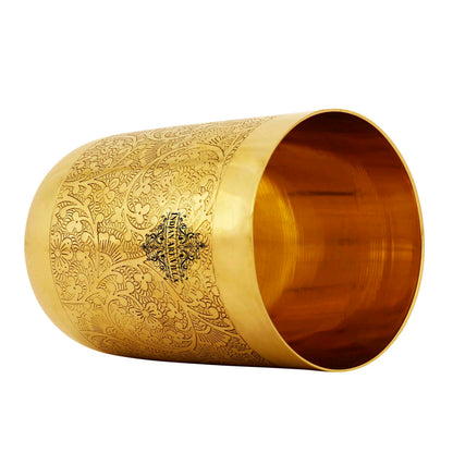 Handcrafted Pure Brass Glass with Embossed Flower Design 300ml