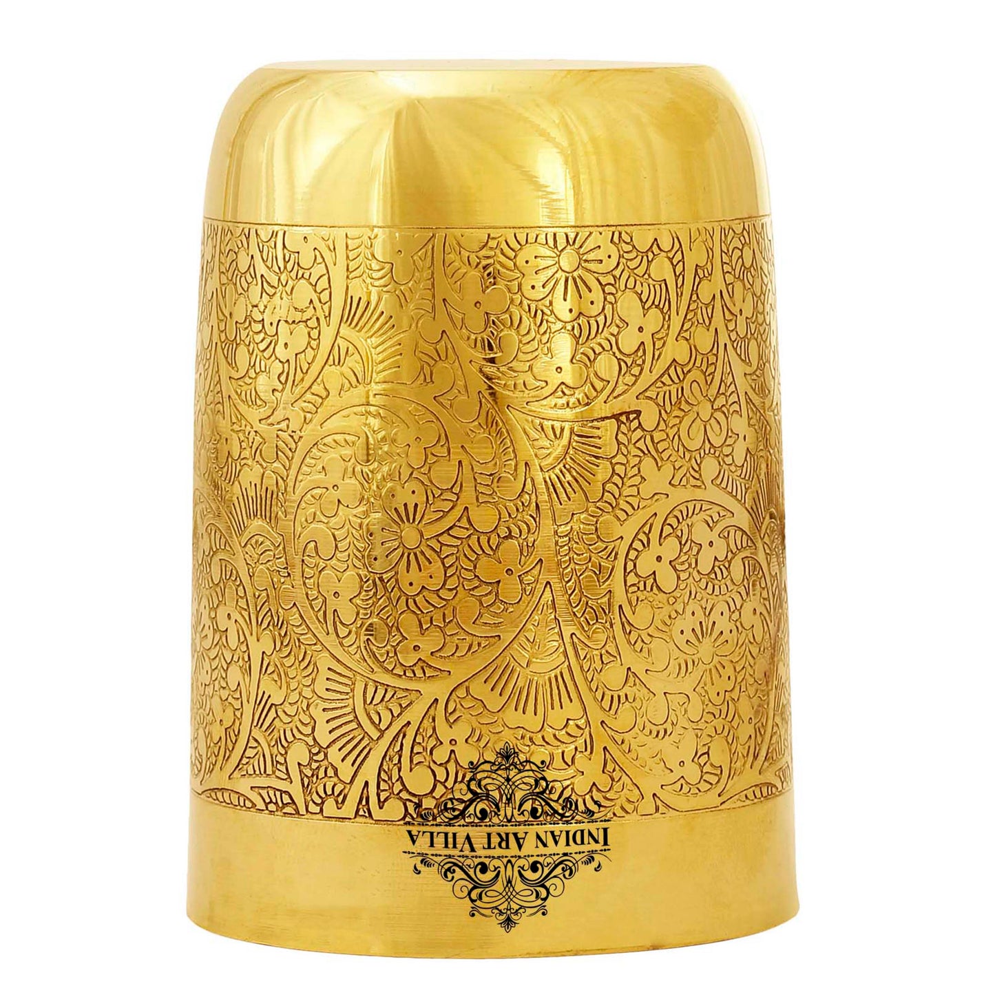 Handcrafted Pure Brass Glass with Embossed Flower Design 300ml