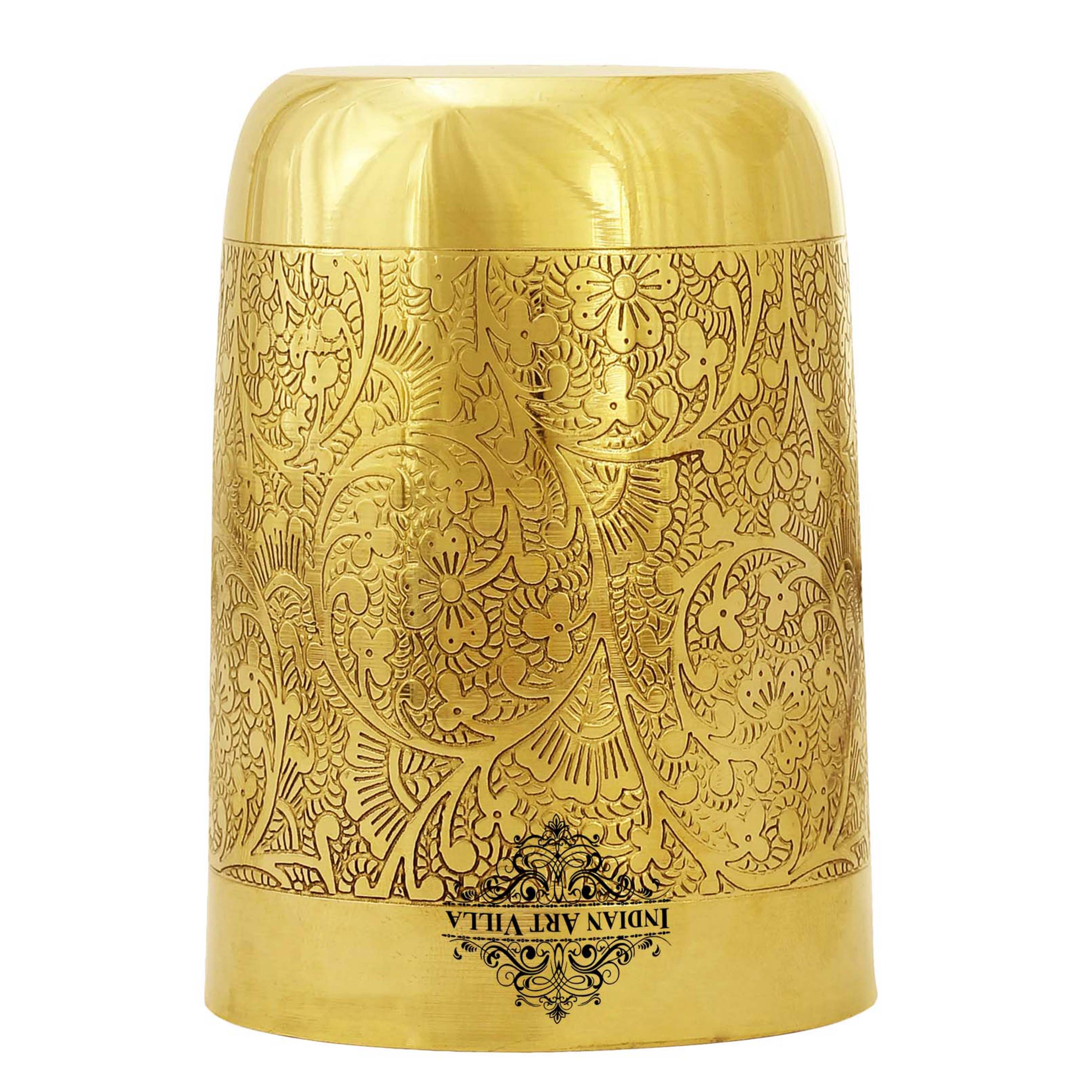 Handcrafted Pure Brass Glass with Embossed Flower Design 300ml