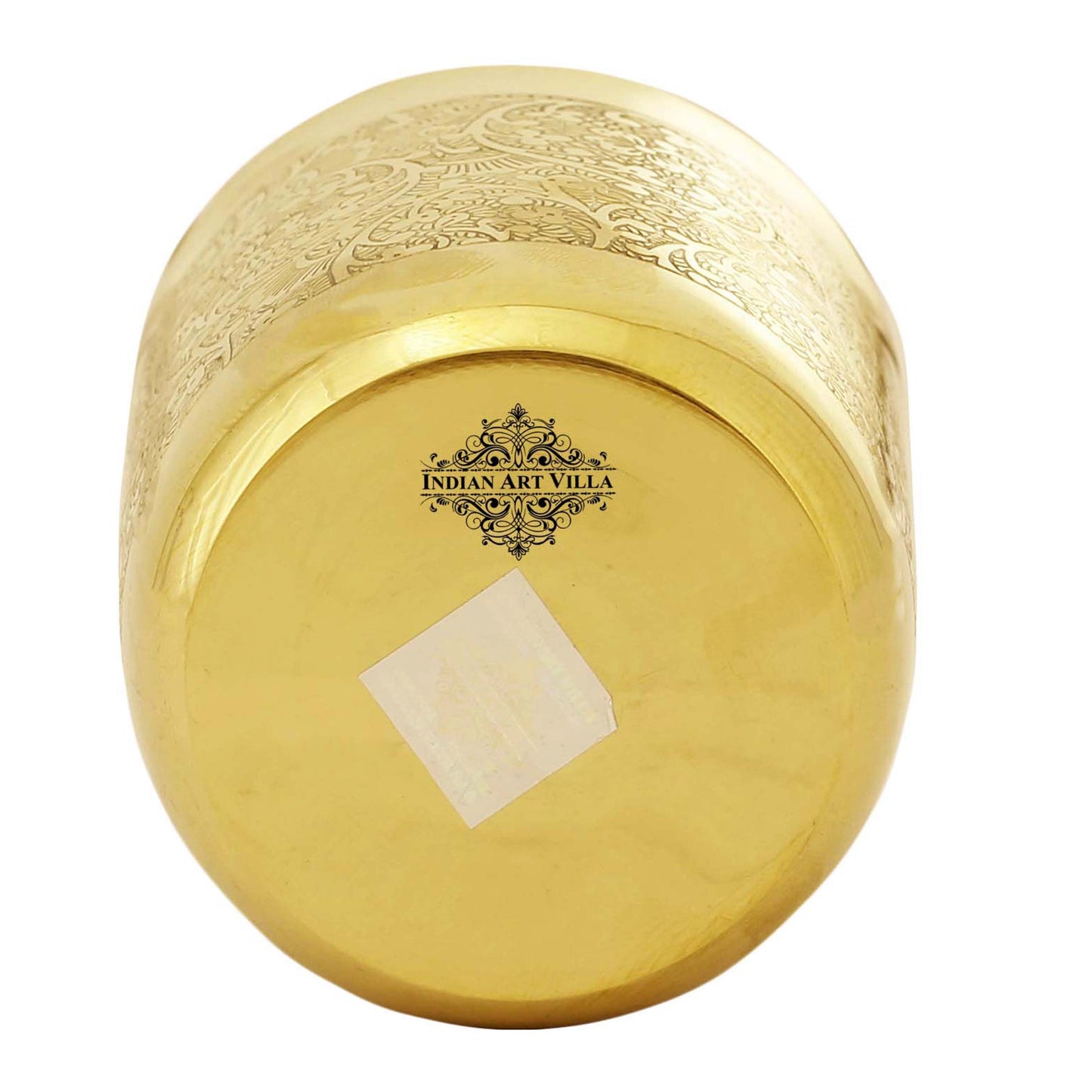Handcrafted Pure Brass Glass with Embossed Flower Design 300ml
