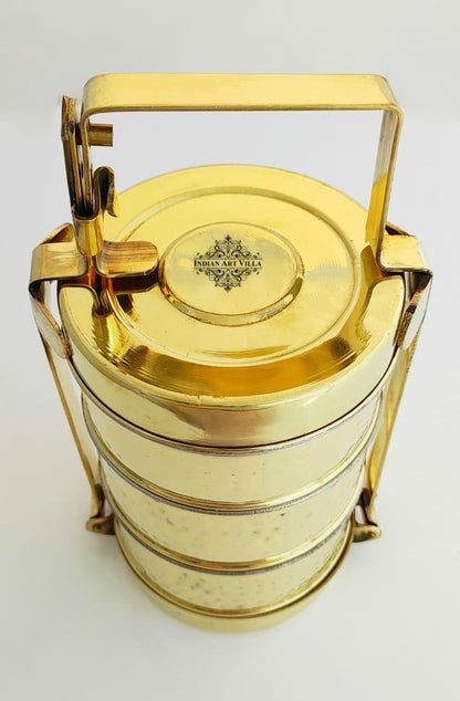 Brass Handmade Lunch Box with three compartments, Serveware, Tableware, 27.94 cm