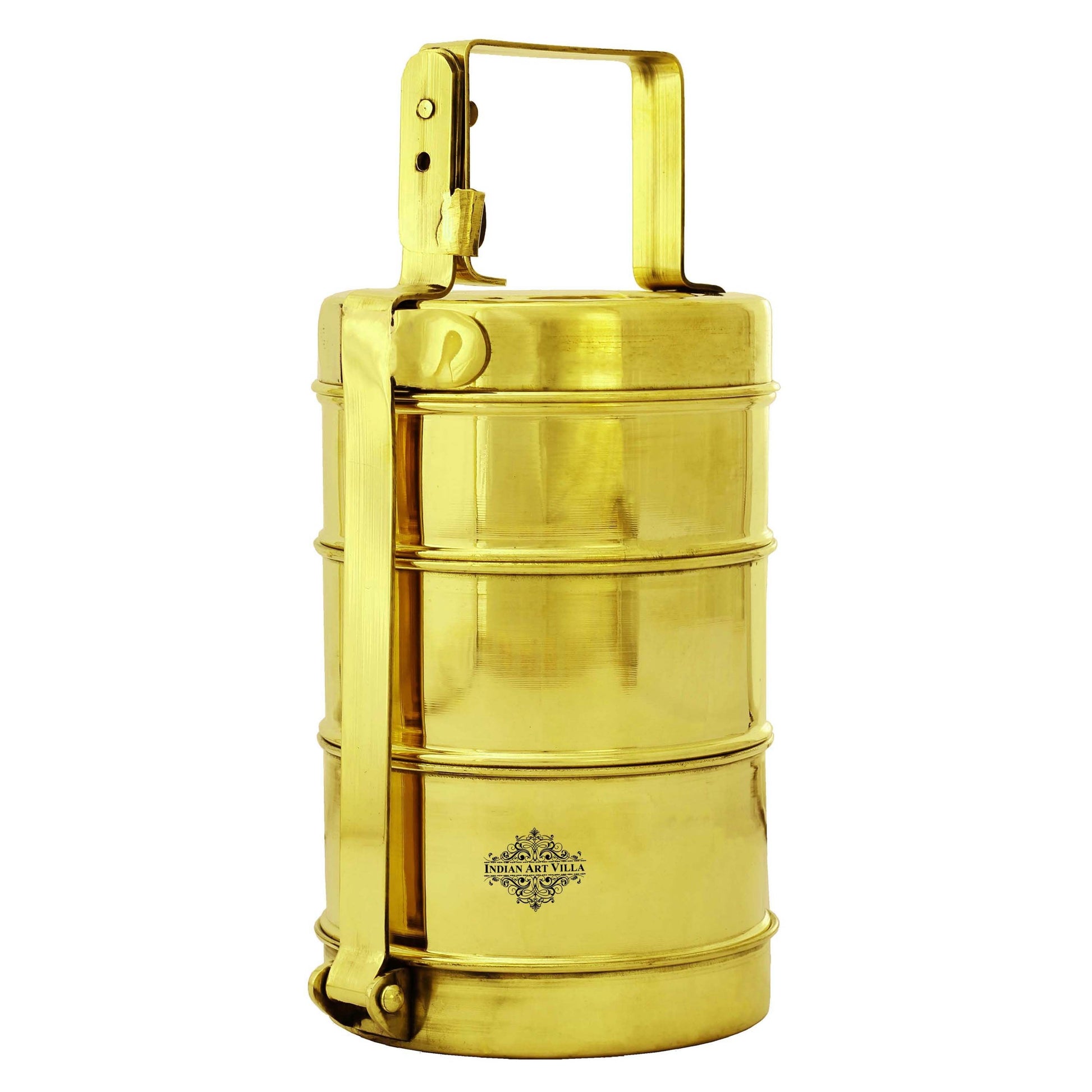 Brass Handmade Lunch Box with three compartments, Serveware, Tableware, 27.94 cm